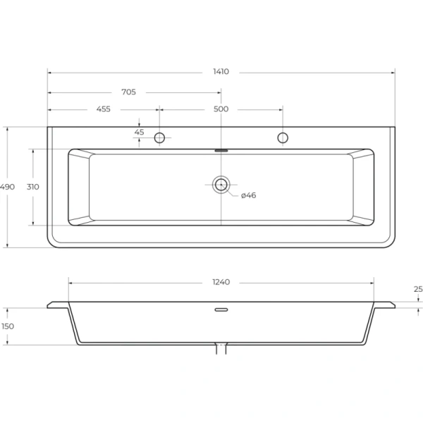 раковина накладная 140 см. cezares stylus 50265, цвет белый.