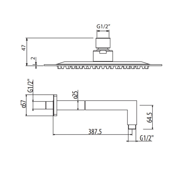 верхний душ 30х30см.gattoni bracci doccia brpeq400, настенный, цвет: хром