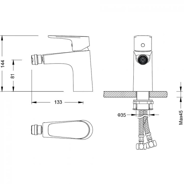 смеситель aquatek бетта aq1118cr для биде, без донного клапана, хром