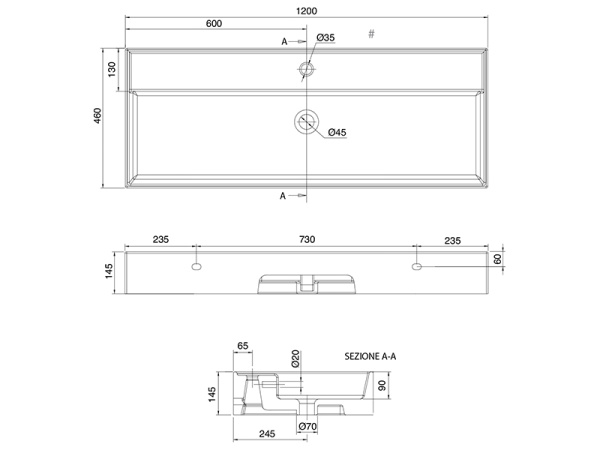 раковина scarabeo teorema 2.0 5107/r-120a 120x46 см, подвесная / накладная, белая