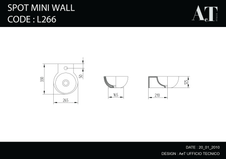 раковина подвесная 26,5х33 см aet spot mini wall l266t0r1v1100, белая