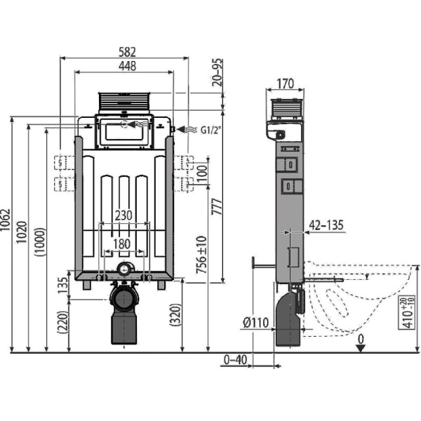 инсталяции в туалет alcaplast renovmodul am119/1000 без клавиши смыва