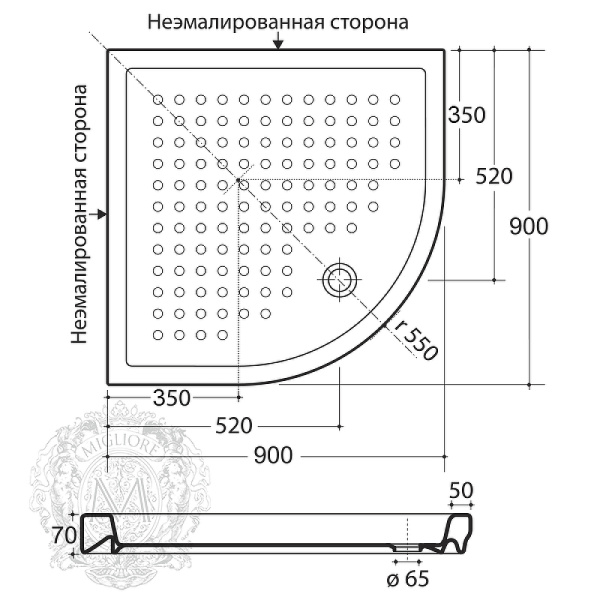 керамический душевой поддон migliore 90х90 ml.pda-28.400.bi белый