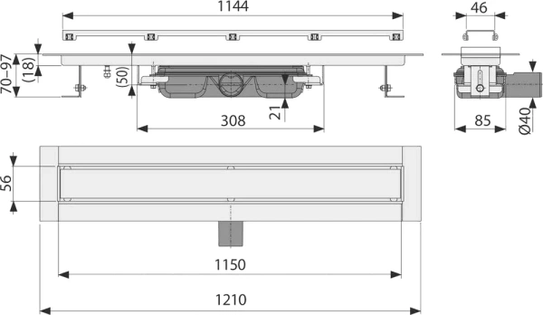 душевой лоток alcaplast apz115-1150 с решеткой под плитку