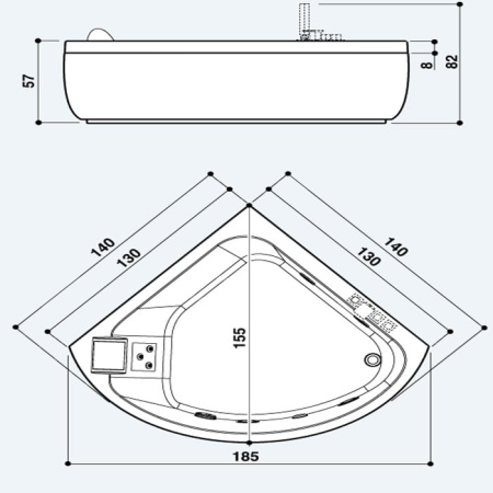 акриловая ванна jacuzzi aquasoul corner aqu40010441 130х130 см, с гидромассажем