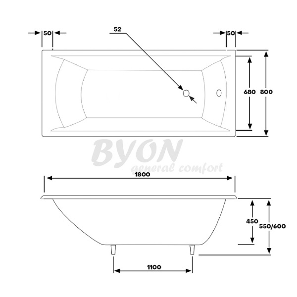 чугунная ванна byon milan 180x80x45 н0000372