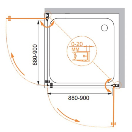 душевой уголок cezares elena 90x90 прозрачное стекло elena-w-a-2-90-c-cr