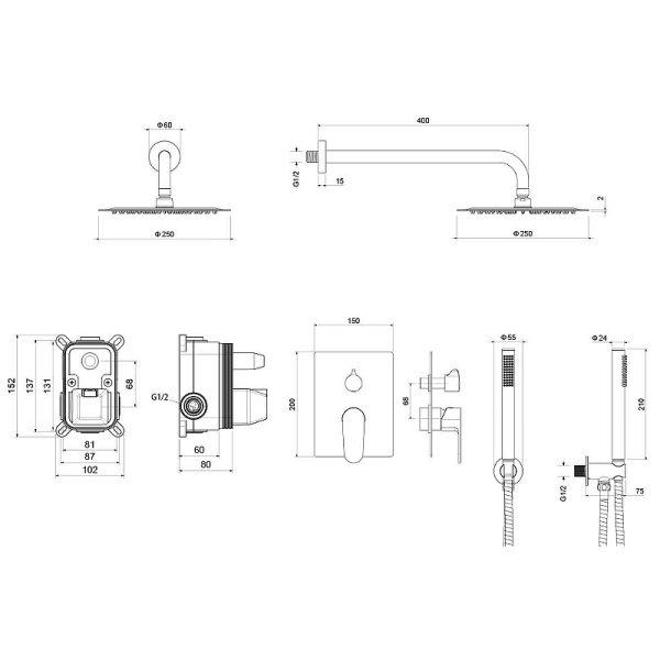 душевая система aquatek оберон aq1272mb черная матовая