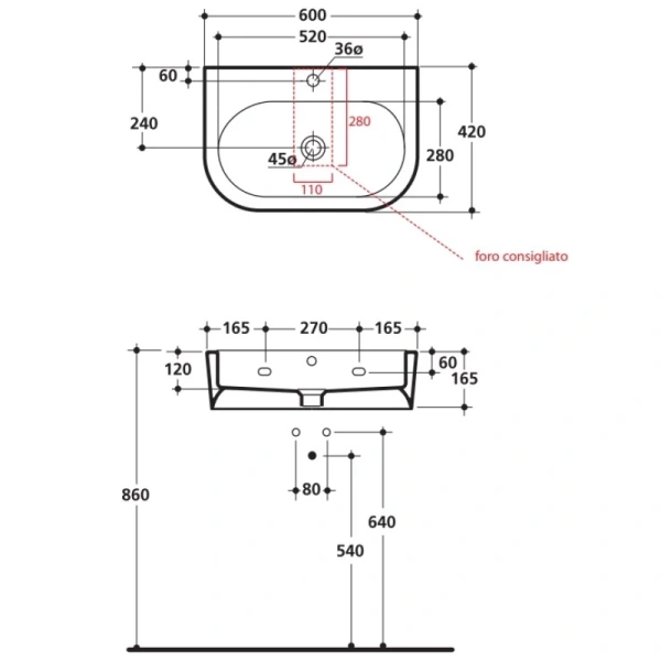 раковина накладная 60 см kerasan flo 314201