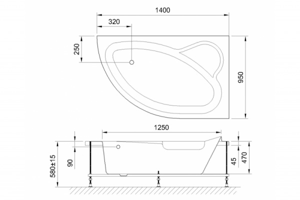 акриловая ванна royal bath alpine de luxe 140x95 rb819103dl-r с гидромассажем