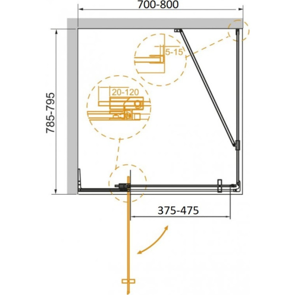 душевой уголок 70-80x79,5 cezares slider-ah-1-80-70/80-grigio-cr серое