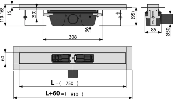 душевой лоток alcaplast apz6s 750 с опорами