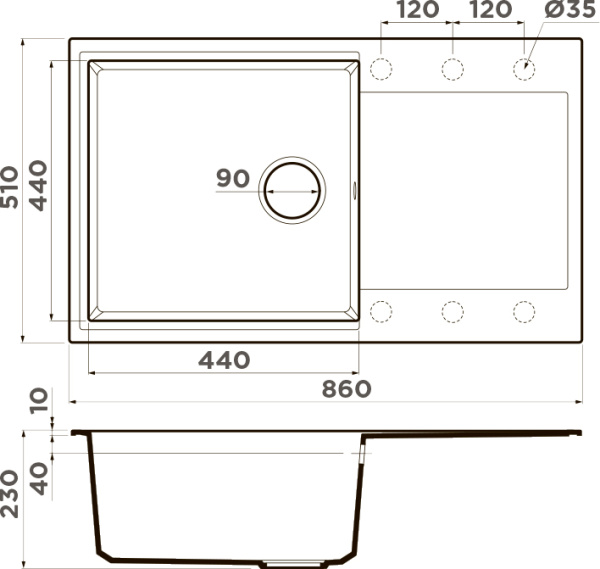 кухонная мойка omoikiri daisen 86 4993699 темный шоколад