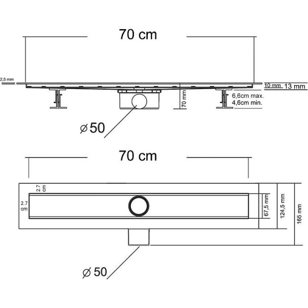 душевой лоток vincea optima 70 say.601.70.p.duz с решеткой хром