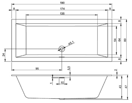 акриловая ванна riho rething cubic 190х80 b108001005 (br1000500000000) без гидромассажа