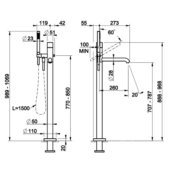 смеситель для ванны gessi habito trame 70328#031 напольный, с ручным душем, цвет хром