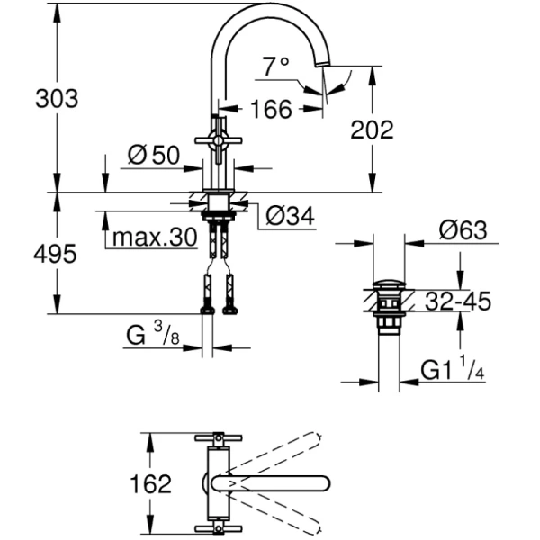 смеситель для раковины с донным клапаном grohe atrio new 21019gl3