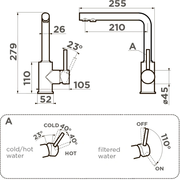 смеситель для кухни с подключением к фильтру omoikiri nakagawa 2 plus 4994501, espresso