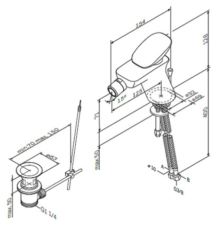 смеситель для биде am.pm spirit v2.0 f70a83100 с донным клапаном