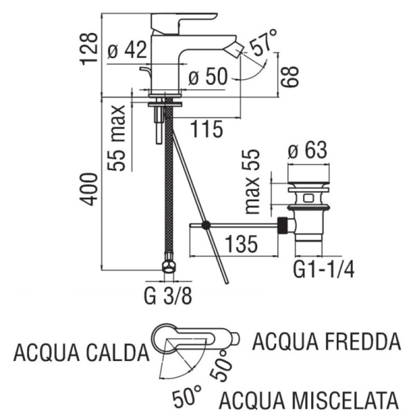 смеситель для биде nobili abc ab87119/1cr