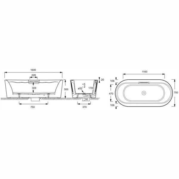 чугунная ванна jacob delafon volute 6d062-00 160х75 см, отдельностоящая, с панелью и сливом-переливом