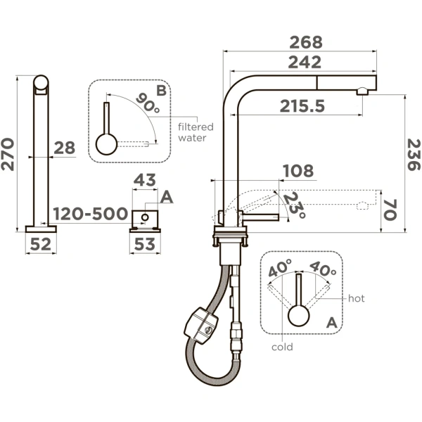 смеситель для кухни с подключением к фильтру omoikiri nara 2 plus-s 4994487, светлое золото