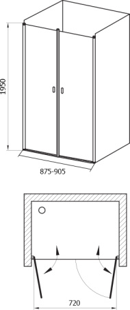 дверь для душевой кабины в нишу ravak chrome csdl2-90 0qv7cu0lz1 transparent, профиль сатин