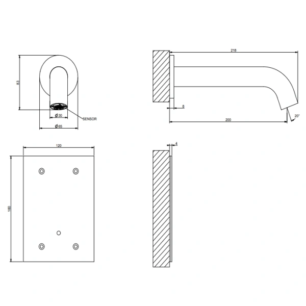 смеситель gessi 316 54015#239 для раковины, настенный, электронный, внешняя часть, цвет steel brushed