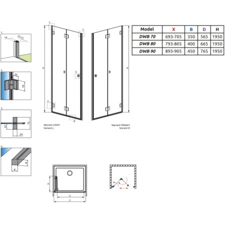 душевая дверь radaway carena dwb 80 right 134512-01-01nr прозрачное