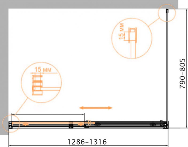 душевой уголок 130x80 cezares duet soft-m-ah-1-130/80-c-cr прозрачное