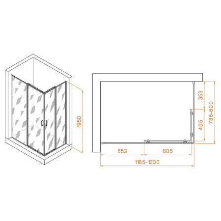 душевой уголок rgw passage pa-040b 120x80 3508104082-14 профиль черный стекло прозрачное