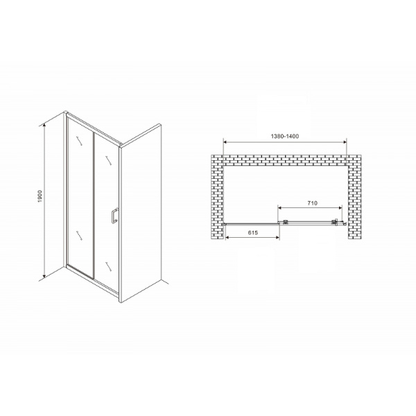 душевая дверь abber scхhwarzer diamant 140 ag30140b5 профиль черный стекло прозрачное