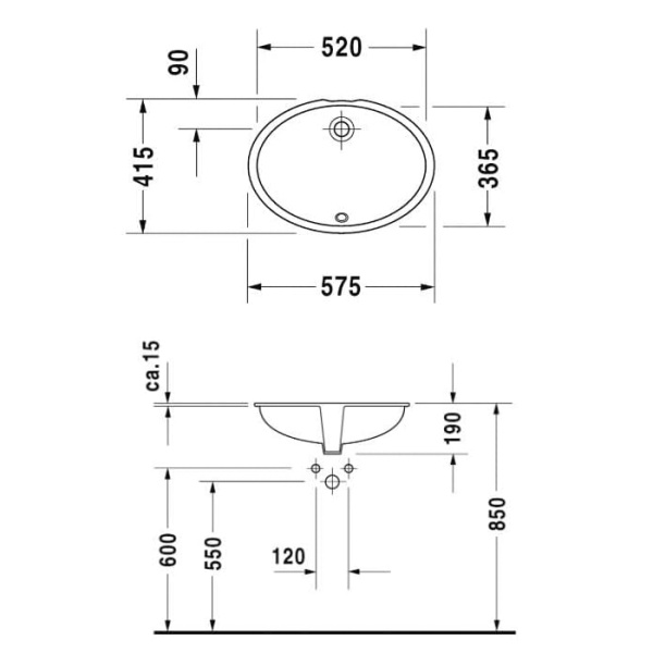 раковина duravit 1930 series 0481570000 встраиваемая снизу, с переливом, 57.5x41.5см, белый