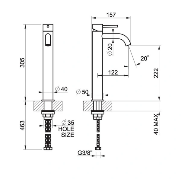 смеситель gessi 316 54009#299 для раковины, на 1 отв., высокий h=30.5см, без донного клапана, излив 12.3см, цвет black xl