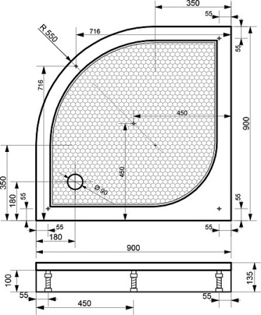 душевой поддон из искусственного камня эстет омега 90x90 фр-00000764