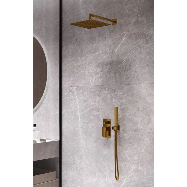 душевой комплект boheme qubic 474-3-mg 300 мм, со смесителем, золотой матовый