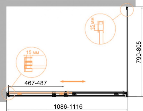 душевой уголок 110x80 cezares duet soft-m-ah-1-110/80-c-cr прозрачное