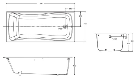 чугунная ванна jacob delafon bliss e6d902-0 (gm) 170x75 см, цвет белый