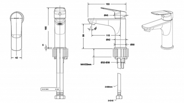 смеситель для раковины bravat rhein f1429564bw-9-eng матовый черный