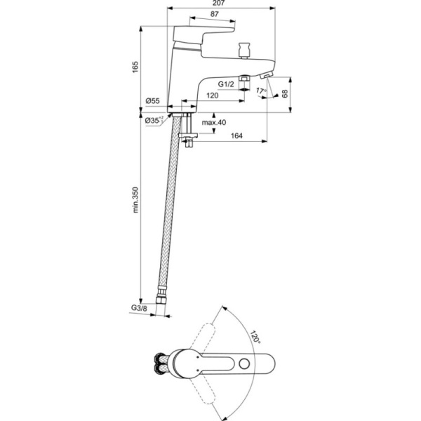 смеситель на борт ванны ideal standard connect blue b9922aa