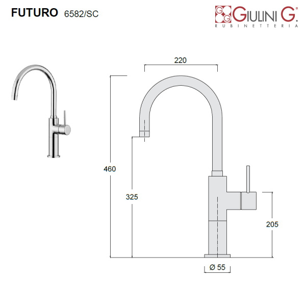 смеситель для раковины giulini futuro хром f6582/sc с высоким изливом без донного клапана