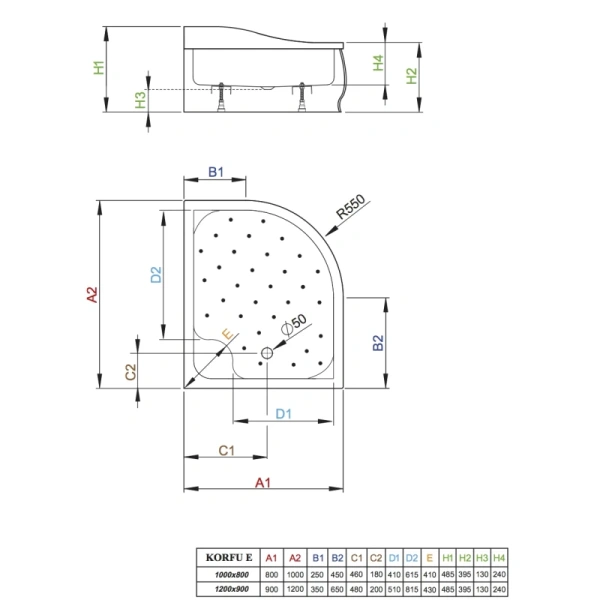 акриловый поддон 100x80 см radaway korfu e 4e81400-03l