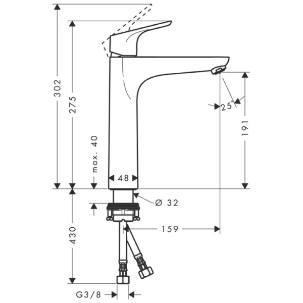 смеситель для раковины 190, без донного клапана hansgrohe focus 31518000