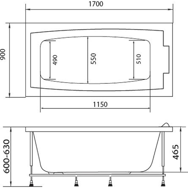 акриловая ванна marka one aelita 170x90 у99272 без гидромассажа