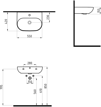 раковина накладная bien vokha mdls05501fd1b9000 55 см, черная глянец