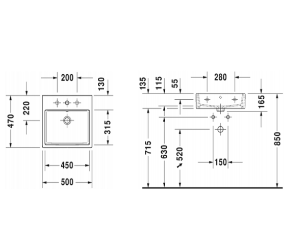 раковина в ванную накладная duravit vero air 50 см 23505000001