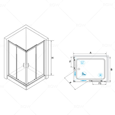 душевой уголок rgw passage pa-146b 100x80 020814680-14 профиль черный стекло прозрачное