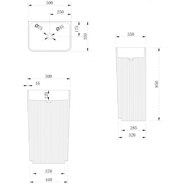 раковина напольная 50x35 см abber stein as2505-h