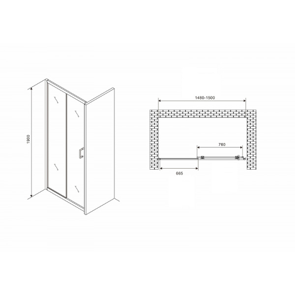 душевая дверь abber scхhwarzer diamant 150 ag30150b5 профиль черный стекло прозрачное