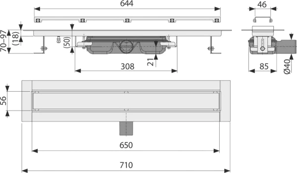 душевой лоток alcaplast apz115-650 с решеткой под плитку